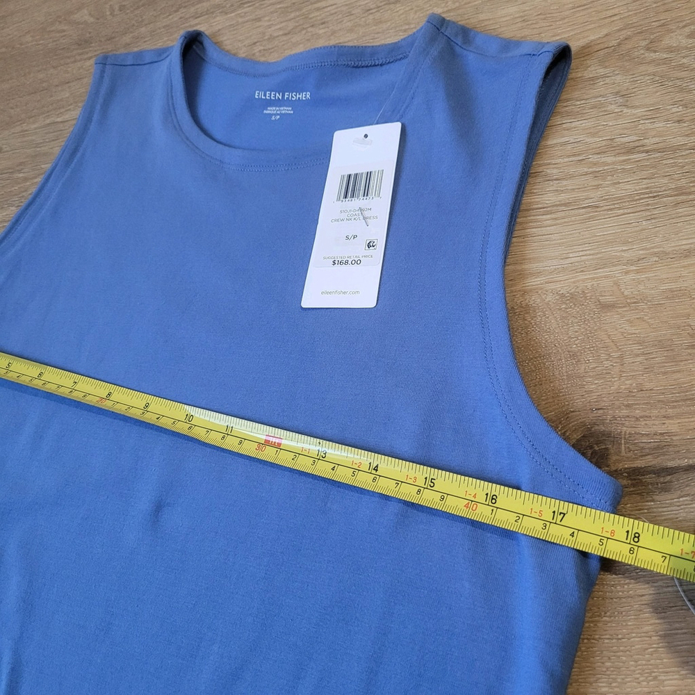 168$ Eileen Fisher Women's Organic Cotton Crew Neck Dress Blue Small Sleeveless. - Picture 8 of 13